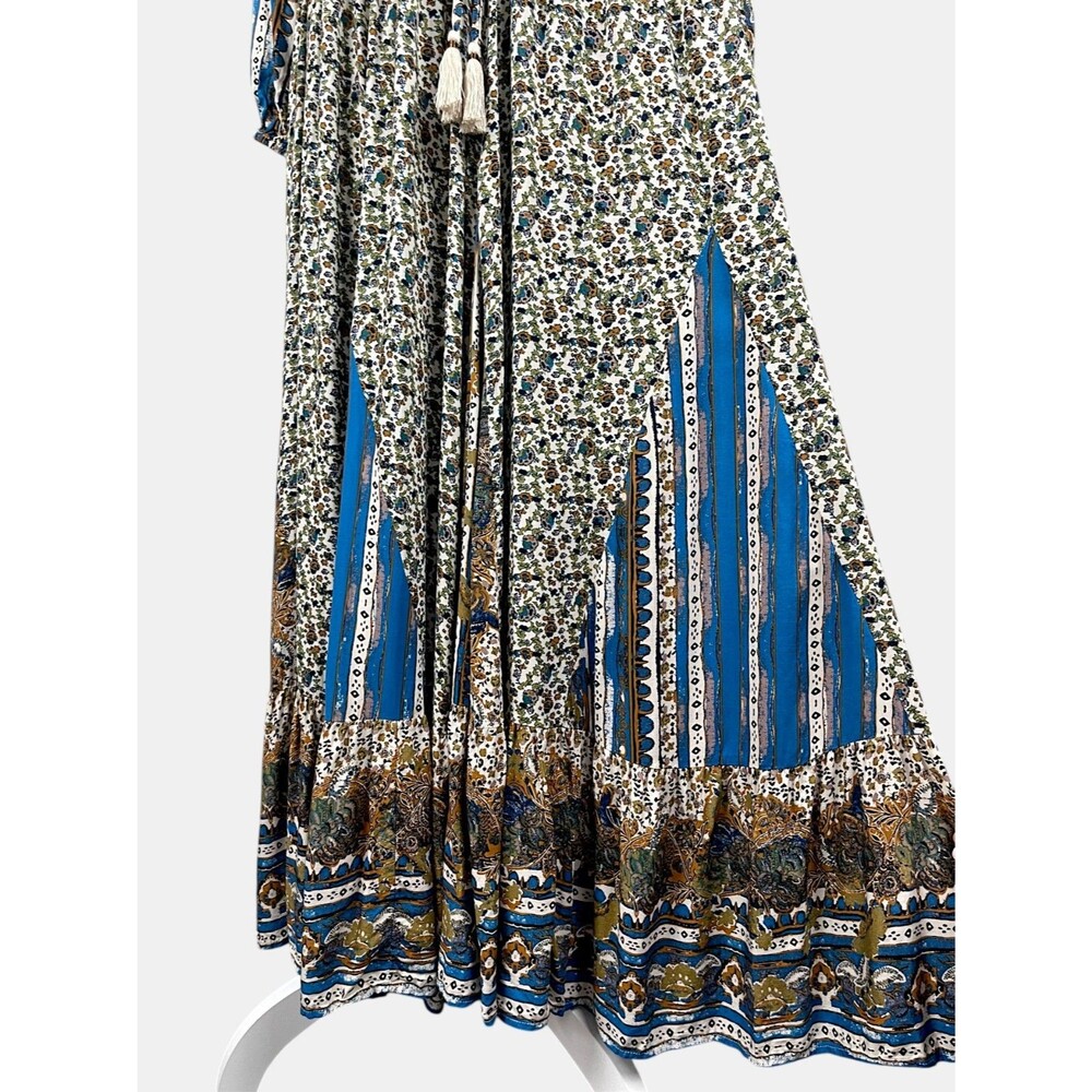 Free People Happy Feelings Maxi Dress Boho Prairie Floral Tassels Border Print S - Picture 5 of 16